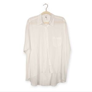 Free People White Semi Sheer Short Sleeve Button Down Shirt Size S